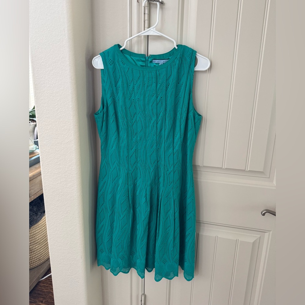 ANTONIO MELANI Teal Sleeveless Eyelet Fit-and-Flare Dress
